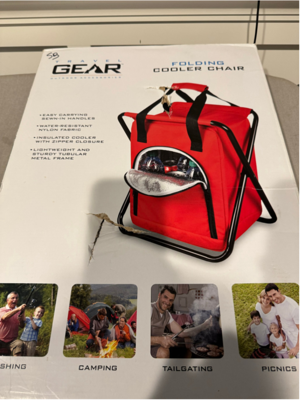 Travel Gear Folding Cooler Chair Red and Black